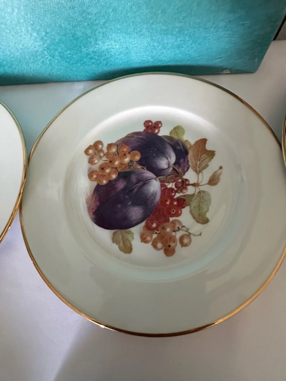 Porcelain Fruit Dessert Plates with Gold Rim - White (Set) 6